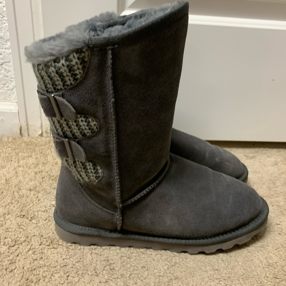 Gray Boots with Knit Back & Buckle Detail